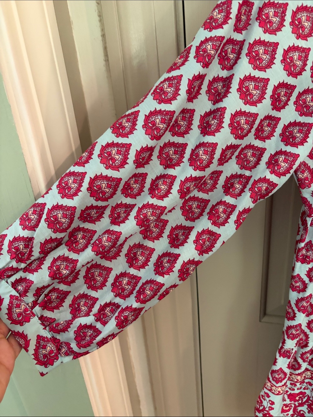 Zara Pink Block Print on Light Blue Tunic Dress - Picture 3 of 6